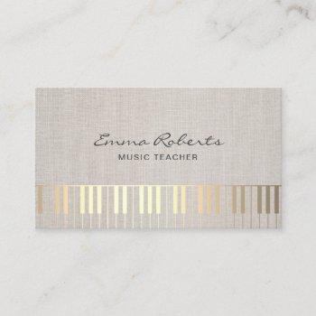 music teacher gold piano musical elegant linen business card