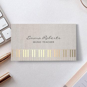 music teacher gold piano musical elegant linen business card
