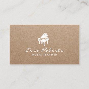music teacher musical piano logo rustic kraft business card