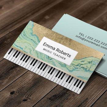 music teacher piano keys modern mint & gold business card
