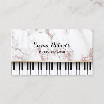 music teacher piano keys trendy rose gold marble business card