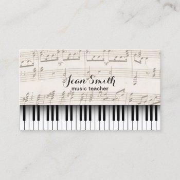 Small Music Teacher Vintage Piano Keys Business Card Front View