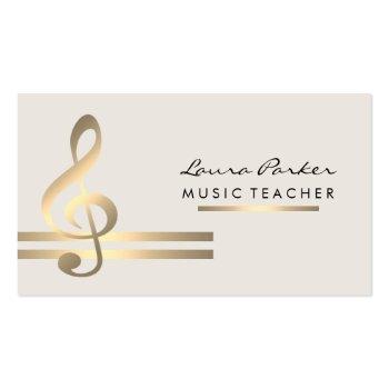 Small Musician Music Teacher With Musical Notes In Gold Business Card Front View