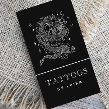 mystic dragon black & white tattoo artist modern business card