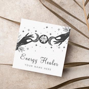 mystic moon lunar hands esoteric healing energy square business card