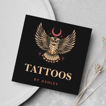 mystic night owl tattoo artist studio social media square business card
