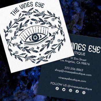 Small Mystical Eye Roses Vines Magical Boho Chic  Square Business Card Front View