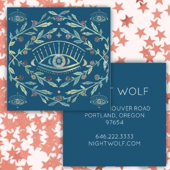 mystical eye roses vines magical boho colorful  square business card