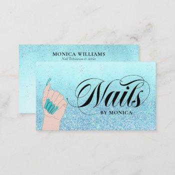 nail manicurist tech turquoise glam glitter business card