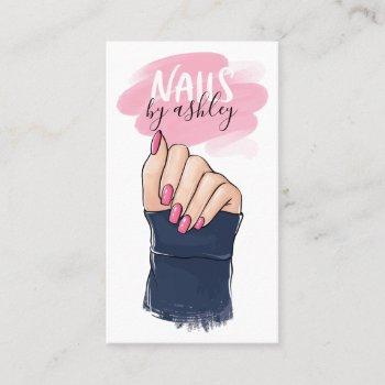 nail salon girly pink trendy nails illustration business card