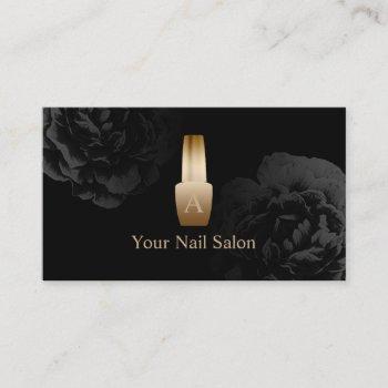 nail salon gold polish bottle elegant black floral business card