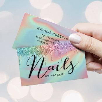 nail salon holographic glitter drips typography business card