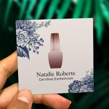 nail salon manicurist blue floral esthetician square business card