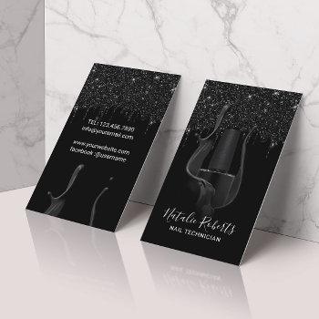 nail salon manicurist modern black glitter drips business card