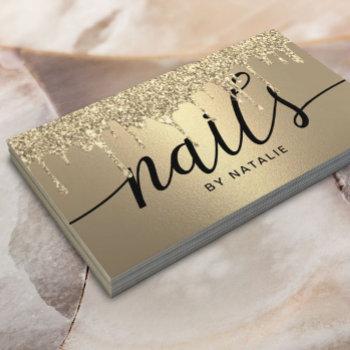 nail salon modern gold glitter drips manicurist business card