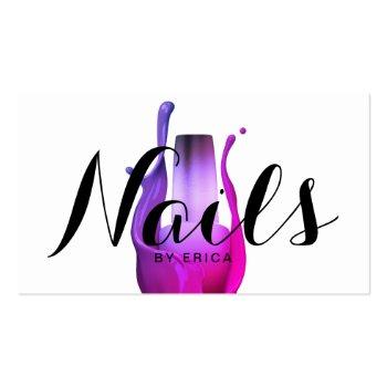 Small Nail Salon Modern Purple Polish Bottle Manicurist Business Card Front View