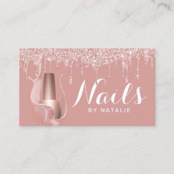 nail salon modern rose gold drips manicurist business card