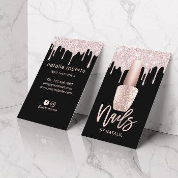 nail salon modern rose gold drips nail manicurist business card