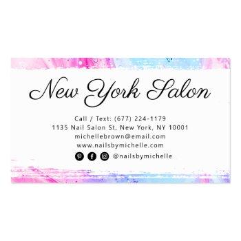 Small Nail Salon Pink Blue Girly Abstract Watercolor Art Business Card Back View