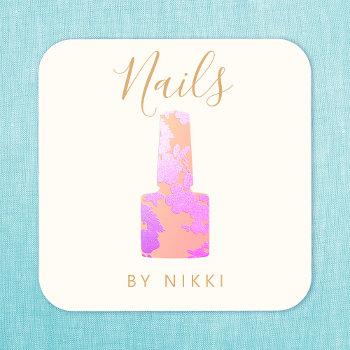 nail salon pink glitter manicurist square business card