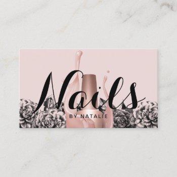 nail salon polish manicurist vintage floral pink business card