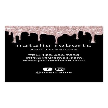 Small Nail Salon Rose Gold Drips Floral Polish Bottle Business Card Back View