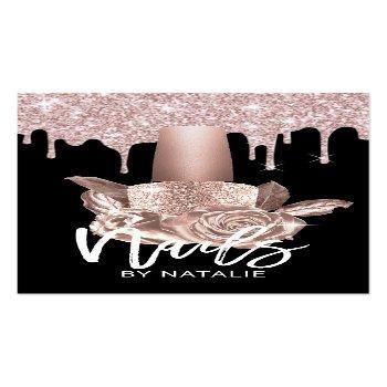 Small Nail Salon Rose Gold Drips Floral Polish Bottle Business Card Front View