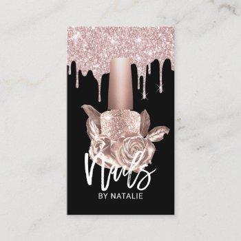 nail salon rose gold drips floral polish bottle business card