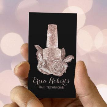 nail salon rose gold floral polish manicurist  business card