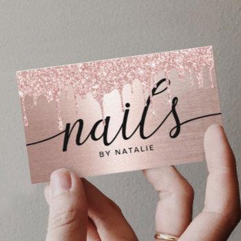 nail salon rose gold glitter drips typography business card