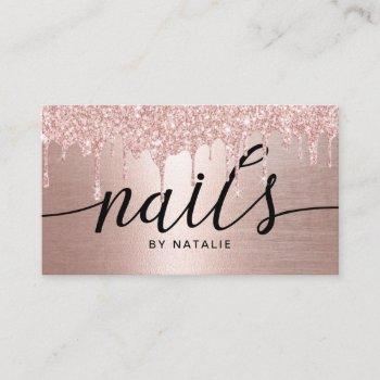 nail salon rose gold glitter drips typography business card
