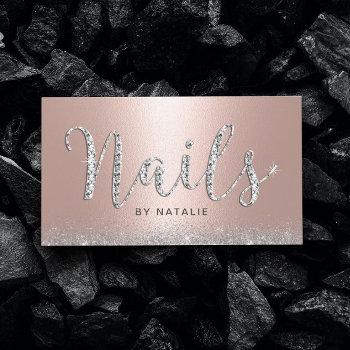 nail salon rose gold lux diamond typography business card