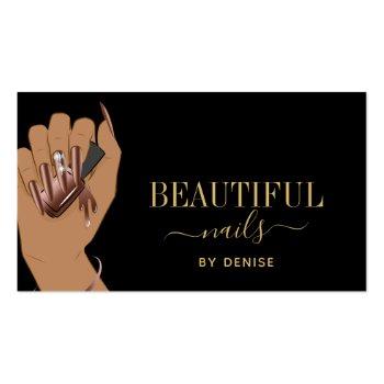 Small Nail Salon Woman Hand Glittering Nails Technician Business Card Front View