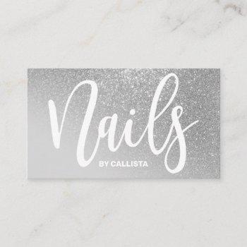 Small Nail Technician Gray Silver Glitter Typography Business Card Front View