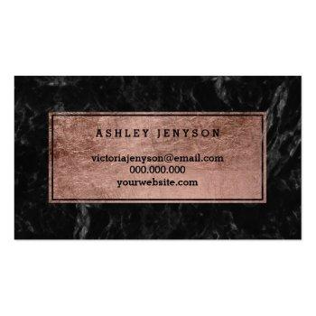Small Nails Elegant Rose Gold Typography Black Marble Business Card Back View