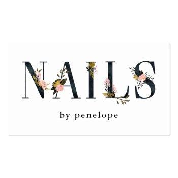 Small Nails | Gold Blush Black Floral Typography Business Card Front View