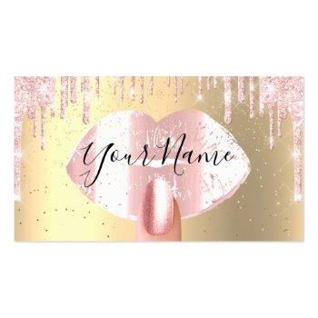 Small Nails Makeup Artist Pink Drips Kiss Lips Luminous Business Card Front View