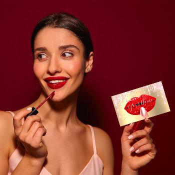 nails makeup artist pink drips kiss lips red vip business card