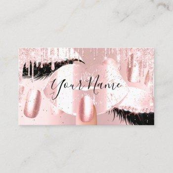 nails makeup artist rose drips kiss lips pink lash business card