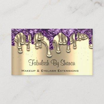 nails salon makeup gold purple drips confetti business card