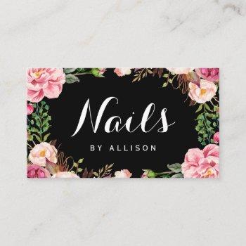 nails salon nail technician romantic floral wrap business card