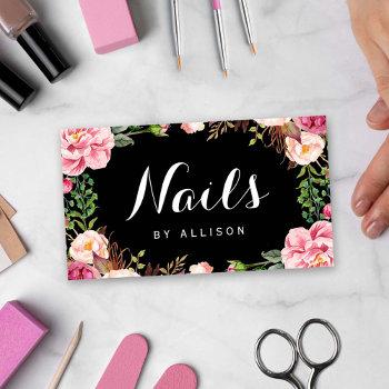 nails salon nail technician romantic floral wrap business card