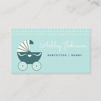 nanny babysitter cute stroller baby blue elegant  business card