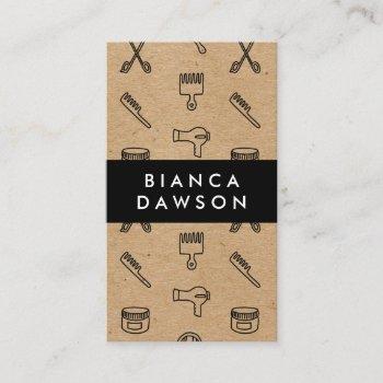 natural brown hair stylist tools pattern business card
