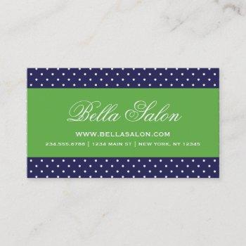 navy blue and green cute modern polka dots business card