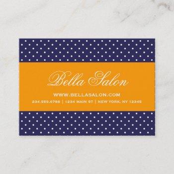 navy blue and orange modern polka dots business card