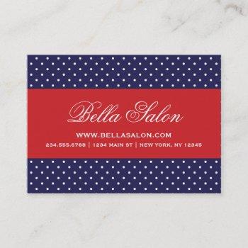 navy blue and red cute modern polka dots business card
