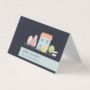 navy blue blush garden home stay bed & breakfast business card