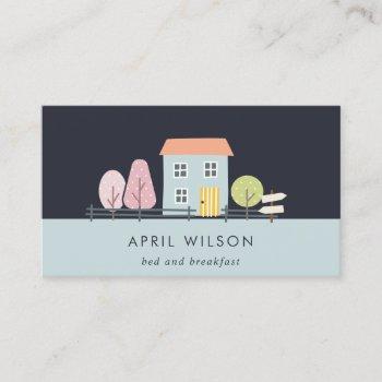 navy blue blush garden home stay bed & breakfast business card