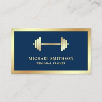 navy blue gold dumbbell fitness personal trainer business card
